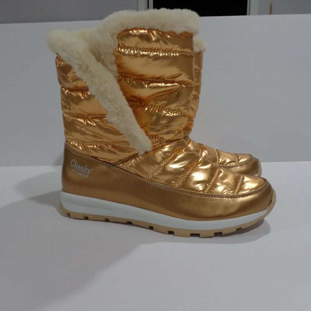 CHEEKS Fit Body Womens PUFFER Lightweight Boots Rose Gold Quilted Soft Size 6W